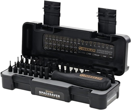 Wheeler Space Saver Screwdriver Set with Magnetic Screwdriver Handle. Bit Assortment and Storage Case for Maintenance