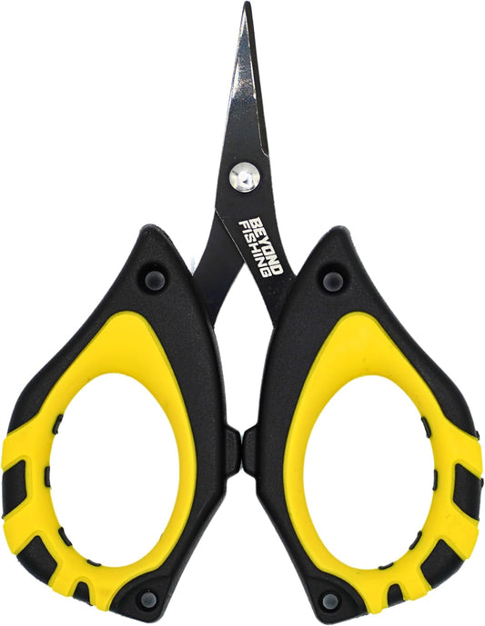 Beyond Fishing - 4.5 Fishing Scissors for Braided Line. Stainless Steel with Serrated Blades. Non Slip Grip. Large Finger Holes Fishing Line Cutter